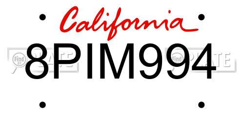 8PIM994 California License Plate