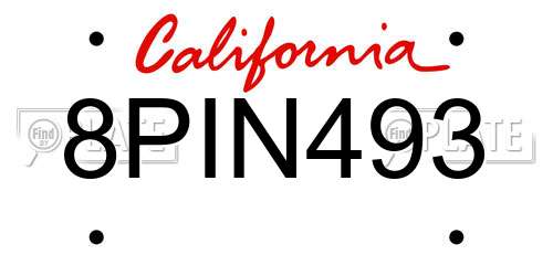 8PIN493 California License Plate