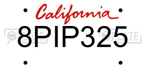 8PIP325 California License Plate