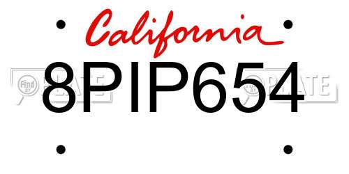8PIP654 California License Plate