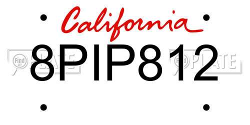 8PIP812 California License Plate