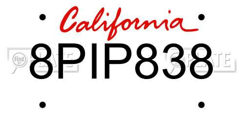 8PIP838 California License Plate