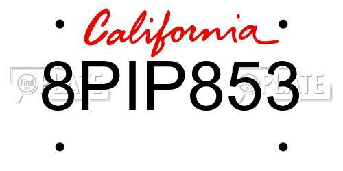 8PIP853 California License Plate