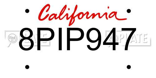 8PIP947 California License Plate