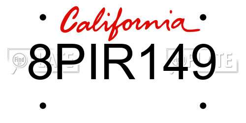 8PIR149 California License Plate