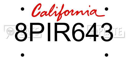 8PIR643 California License Plate