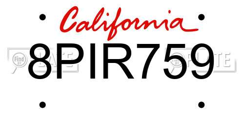 8PIR759 California License Plate