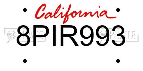 8PIR993 California License Plate
