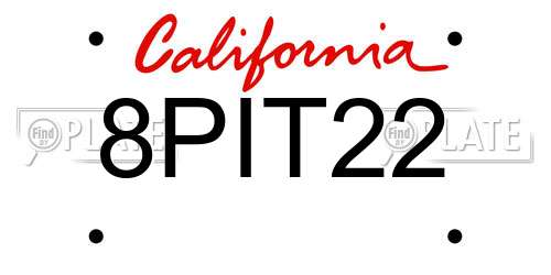 8PIT22 California License Plate