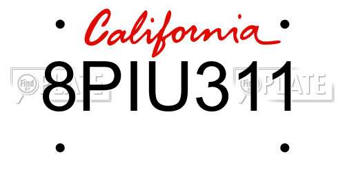 8PIU311 California License Plate