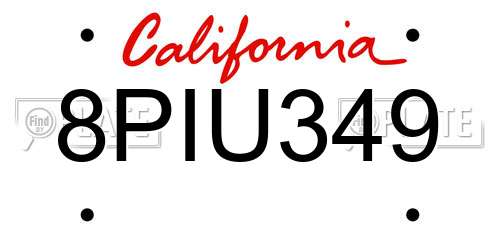 8PIU349 California License Plate