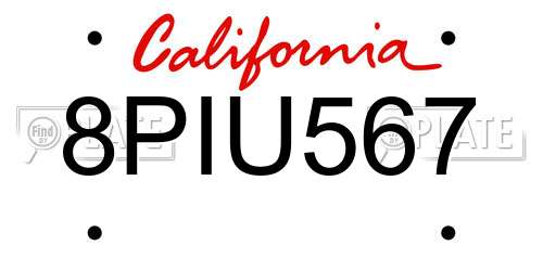 8PIU567 California License Plate