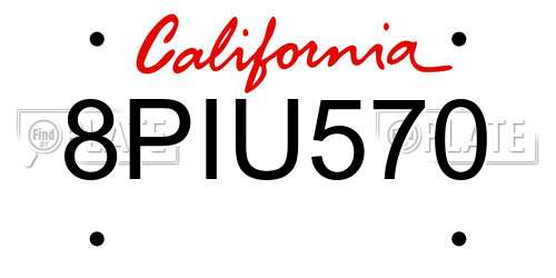 8PIU570 California License Plate