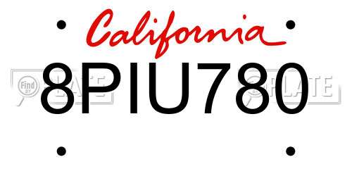 8PIU780 California License Plate