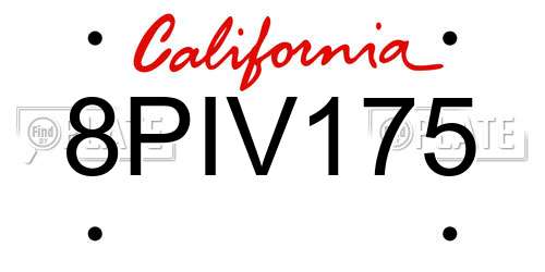 8PIV175 California License Plate