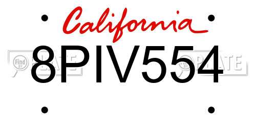 8PIV554 California License Plate