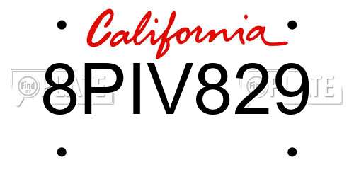 8PIV829 California License Plate