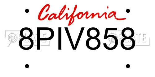 8PIV858 California License Plate