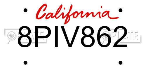 8PIV862 California License Plate