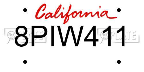 8PIW411 California License Plate