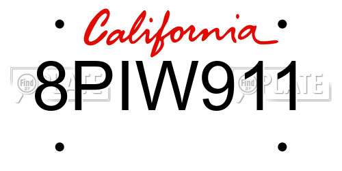 8PIW911 California License Plate