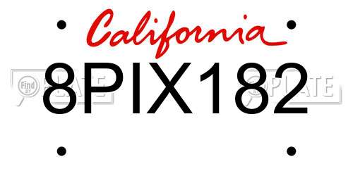 8PIX182 California License Plate