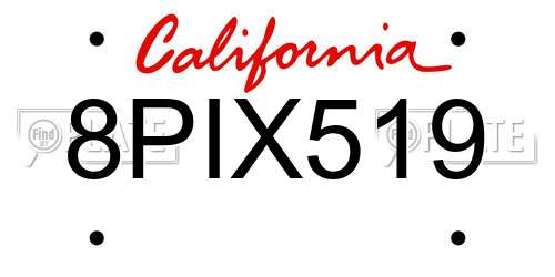 8PIX519 California License Plate