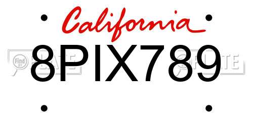8PIX789 California License Plate