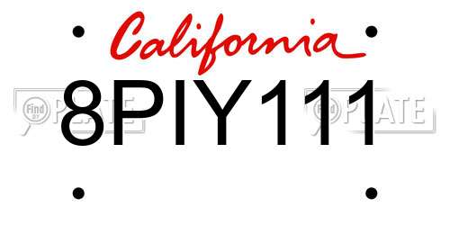 8PIY111 California License Plate