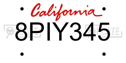 8PIY345 California License Plate