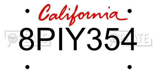 8PIY354 California License Plate