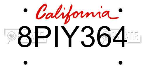 8PIY364 California License Plate
