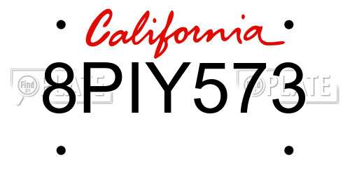 8PIY573 California License Plate