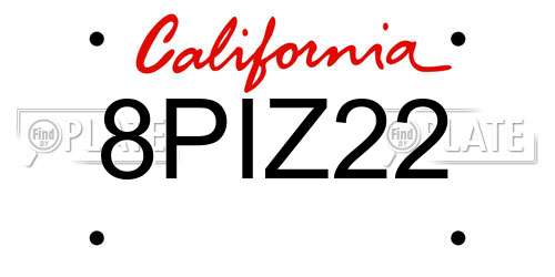 8PIZ22 California License Plate