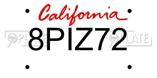 8PIZ72 California License Plate