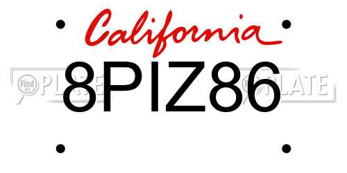 8PIZ86 California License Plate