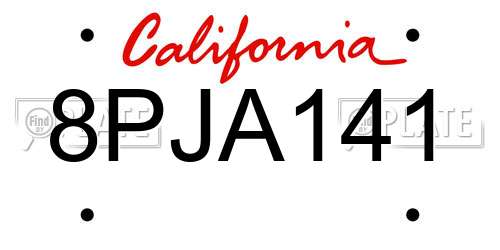 8PJA141 California License Plate