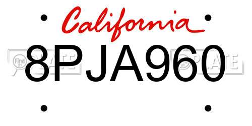 8PJA960 California License Plate