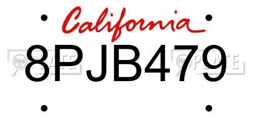 8PJB479 California License Plate