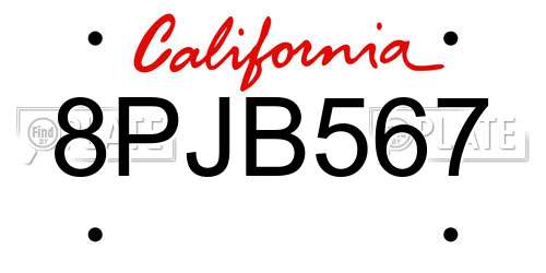 8PJB567 California License Plate