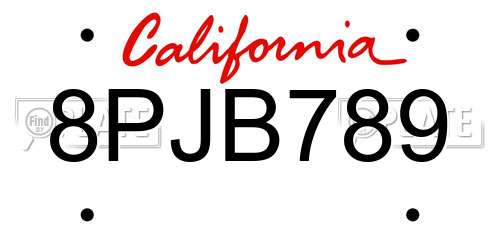 8PJB789 California License Plate