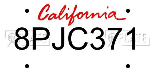 8PJC371 California License Plate