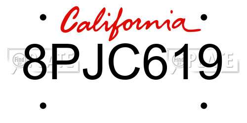 8PJC619 California License Plate