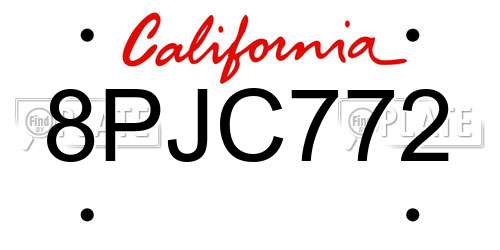 8PJC772 California License Plate