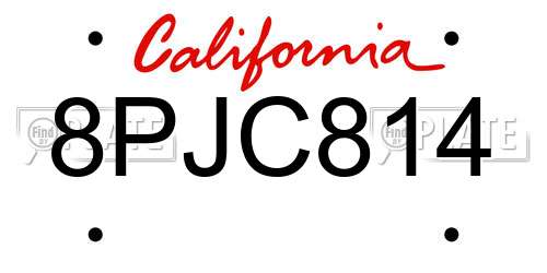 8PJC814 California License Plate