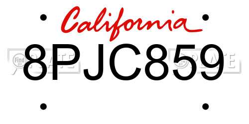 8PJC859 California License Plate