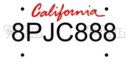 8PJC888 California License Plate