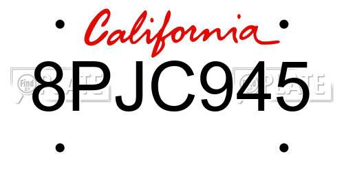 8PJC945 California License Plate
