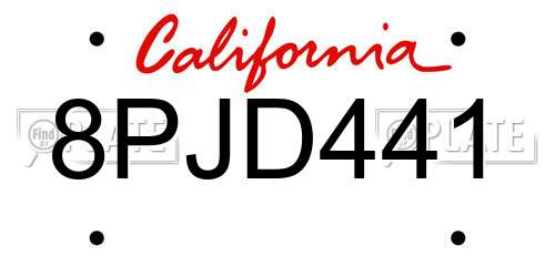8PJD441 California License Plate