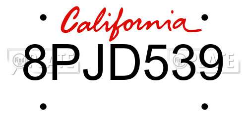 8PJD539 California License Plate